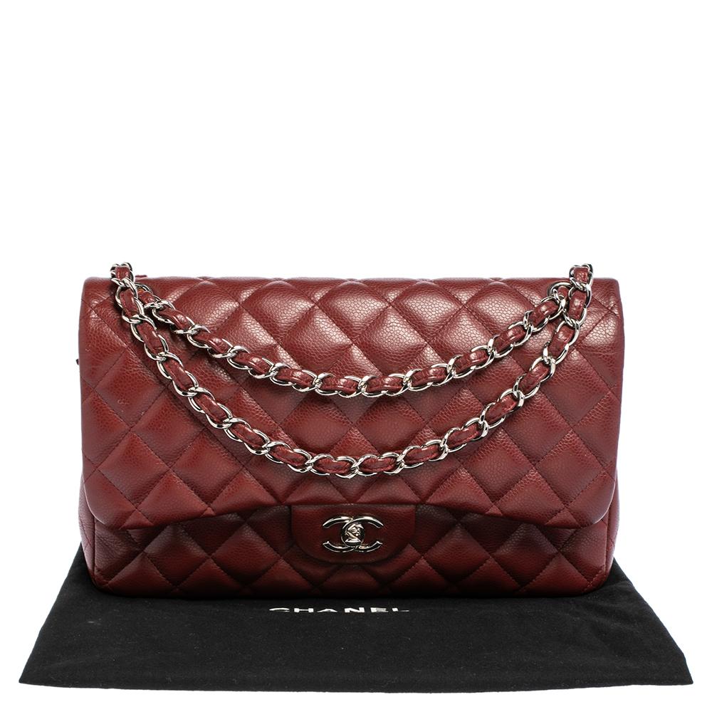 Chanel Red Quilted Caviar Leather Jumbo Classic Double Flap Bag 8