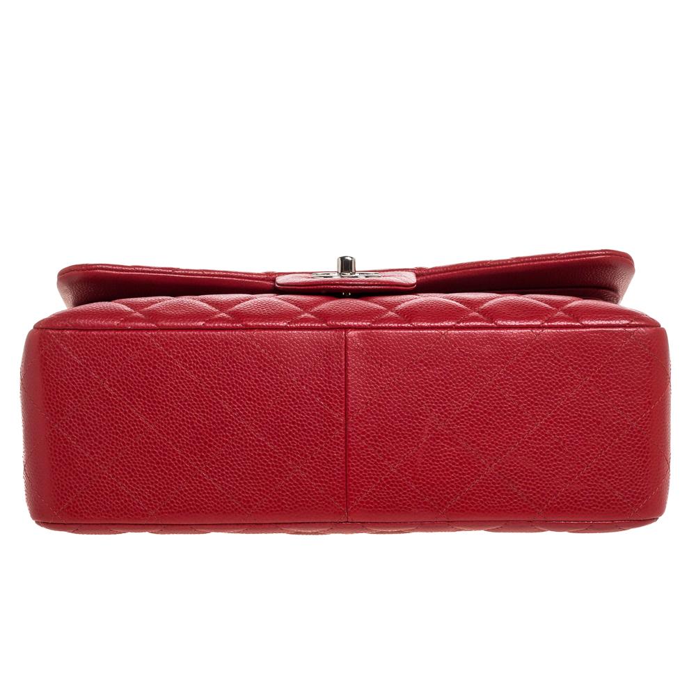 Chanel Red Quilted Caviar Leather Jumbo Classic Double Flap Bag 1