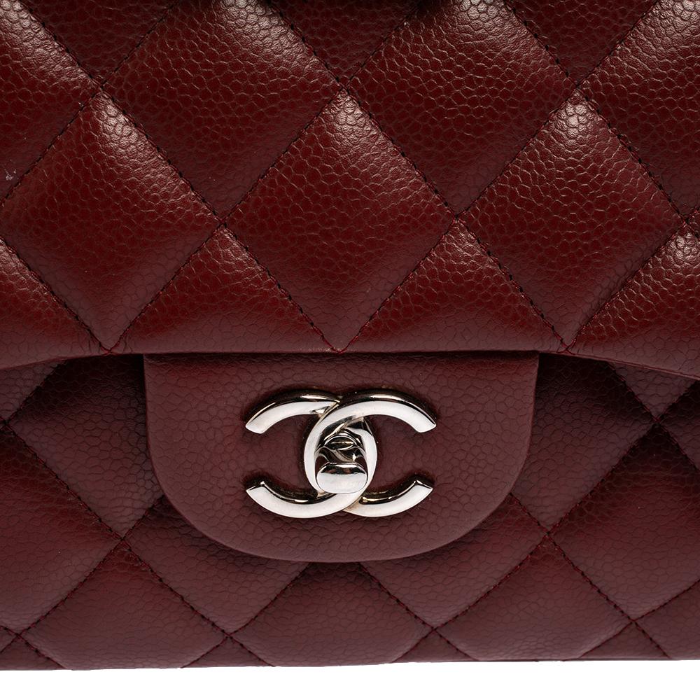 Women's Chanel Red Quilted Caviar Leather Jumbo Classic Double Flap Bag