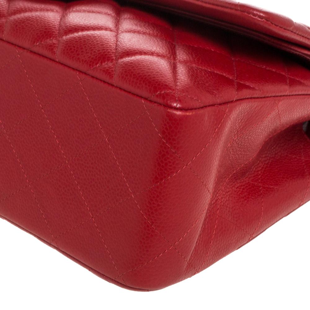 Chanel Red Quilted Caviar Leather Jumbo Classic Double Flap Bag 3