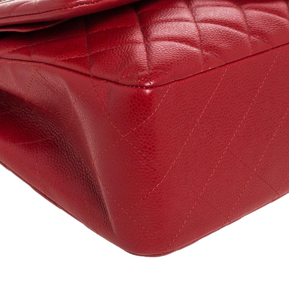 Chanel Red Quilted Caviar Leather Jumbo Classic Double Flap Bag 4