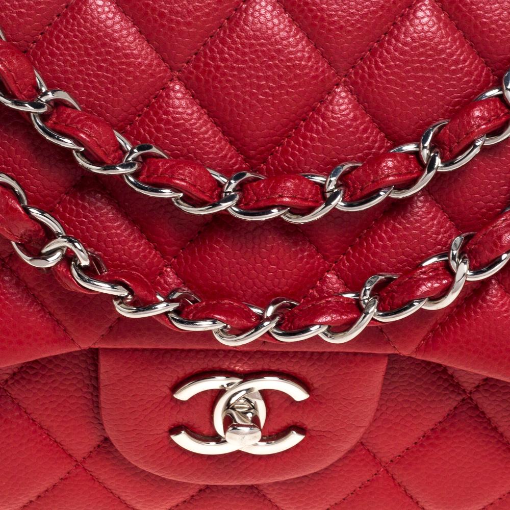 Chanel Red Quilted Caviar Leather Jumbo Classic Double Flap Bag 5