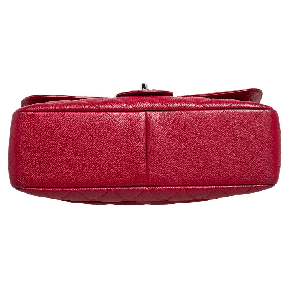 Chanel Red Quilted Caviar Leather Jumbo Classic Single Flap Bag 3