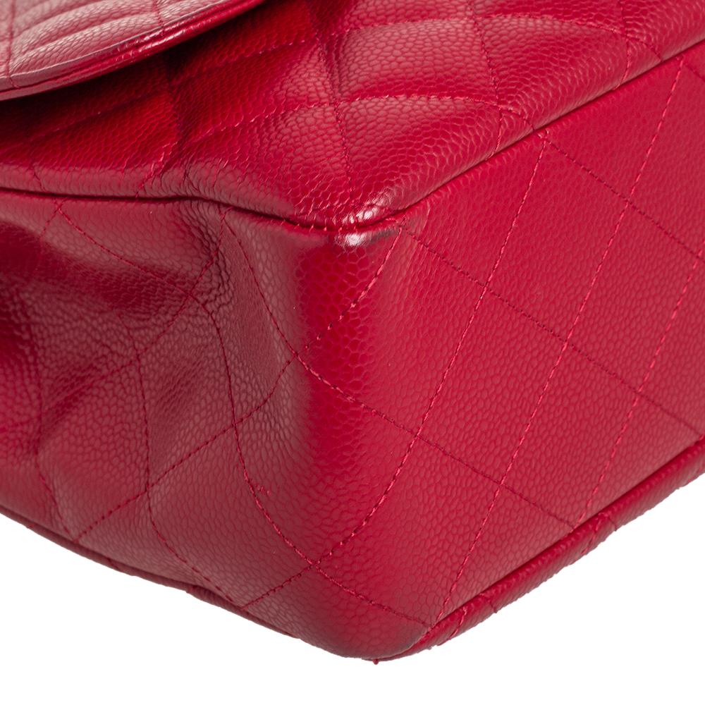 Chanel Red Quilted Caviar Leather Jumbo Classic Single Flap Bag 4