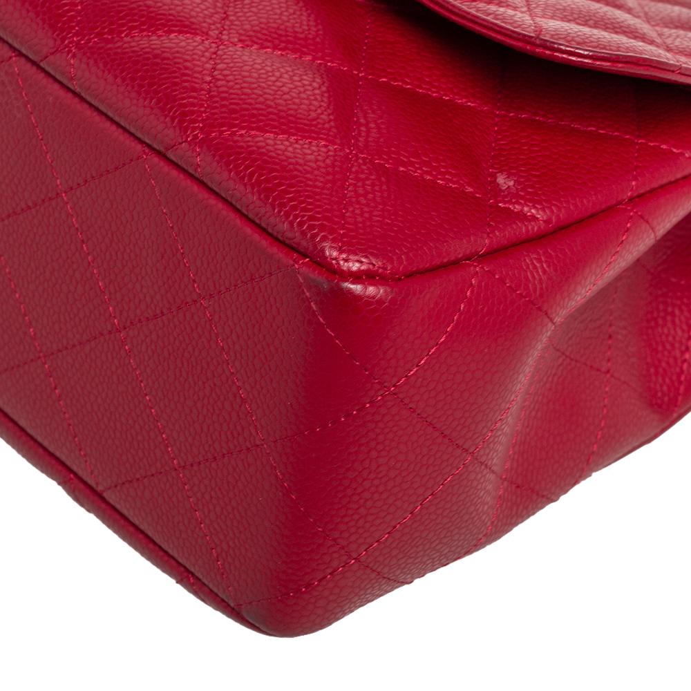 Chanel Red Quilted Caviar Leather Jumbo Classic Single Flap Bag 5