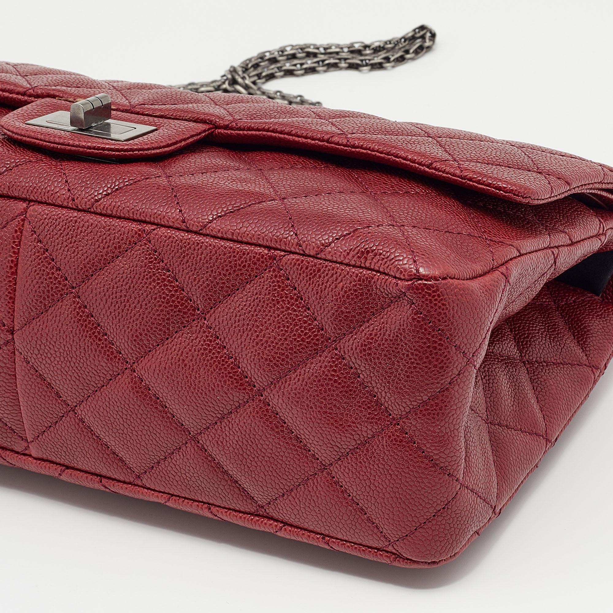 Chanel Red Quilted Caviar Leather Jumbo Reissue 2.55 Classic 227 Double Flap Bag 6