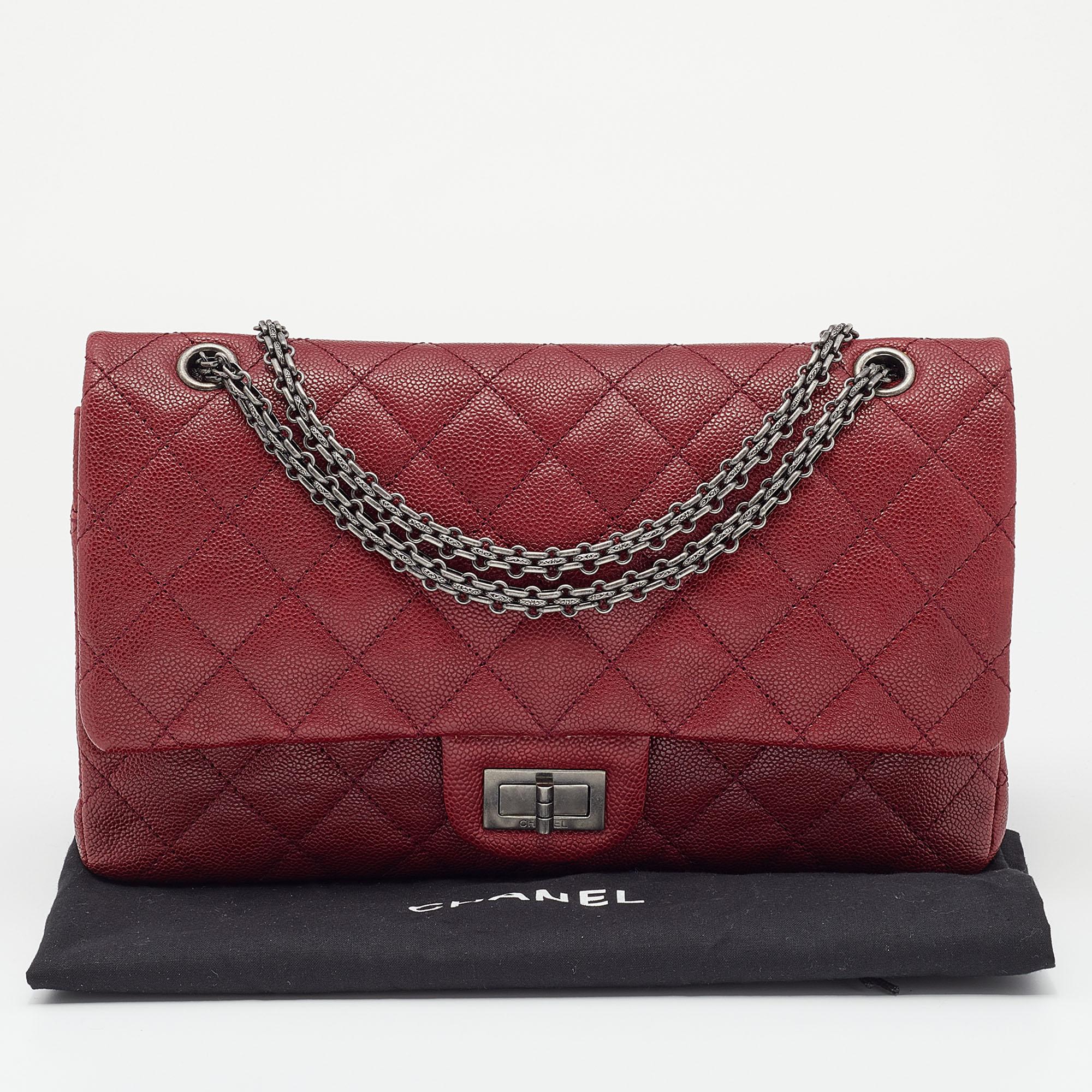 Women's Chanel Red Quilted Caviar Leather Jumbo Reissue 2.55 Classic 227 Double Flap Bag