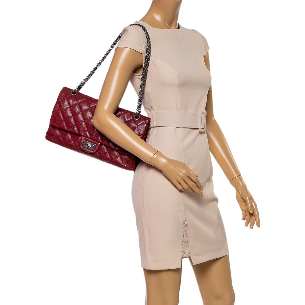 Brown Chanel Red Quilted Caviar Leather Jumbo Reissue 2.55 Classic 227 Flap Bag