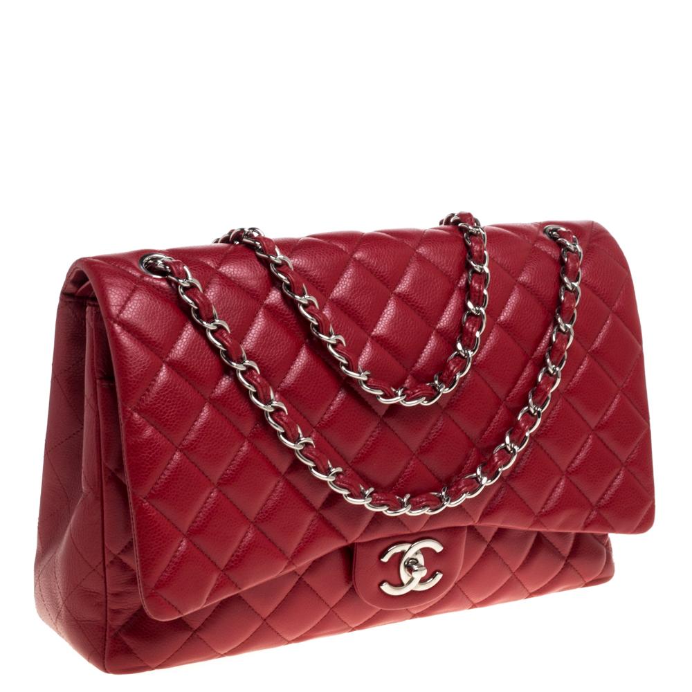Women's Chanel Red Quilted Caviar Leather Maxi Classic Double Flap Bag