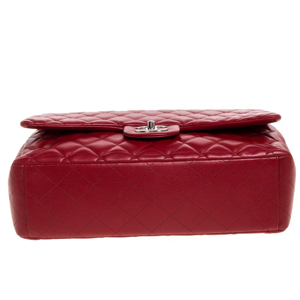 Chanel Red Quilted Caviar Leather Maxi Classic Double Flap Bag 1