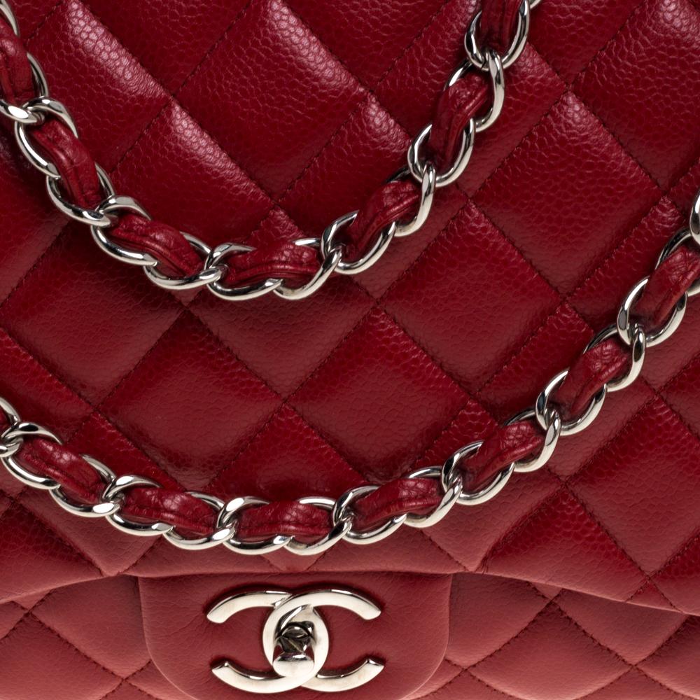 Chanel Red Quilted Caviar Leather Maxi Classic Double Flap Bag 2