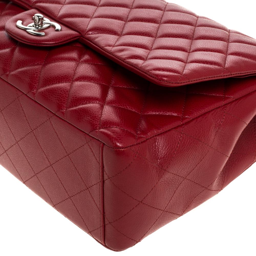 Chanel Red Quilted Caviar Leather Maxi Classic Double Flap Bag 3