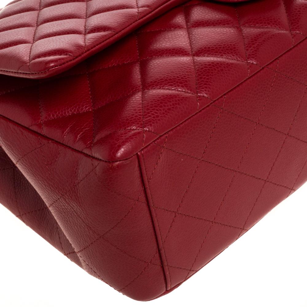Chanel Red Quilted Caviar Leather Maxi Classic Double Flap Bag 4