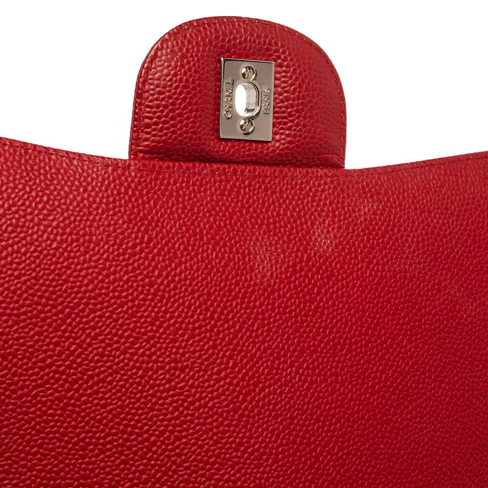 Chanel Red Quilted Caviar Leather Maxi Classic Single Flap Bag 6