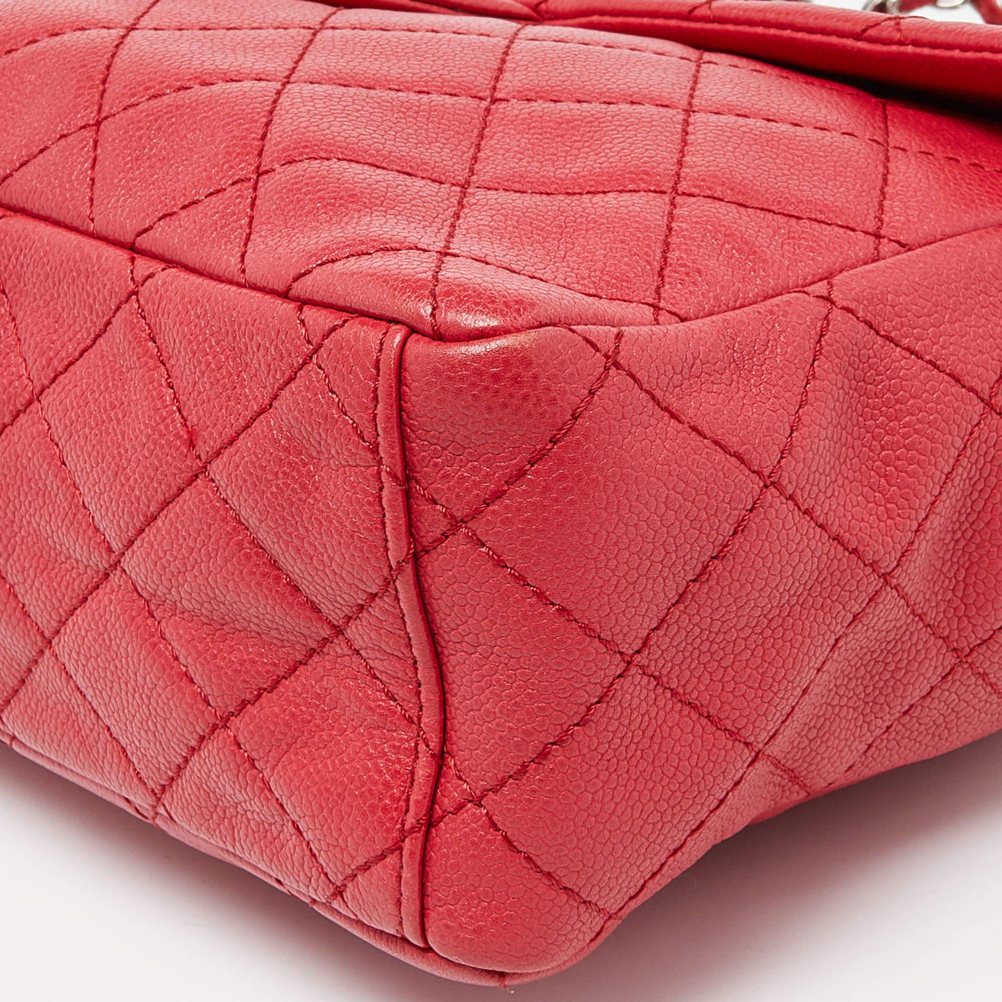 Chanel Red Quilted Caviar Leather Maxi Classic Single Flap Bag 6