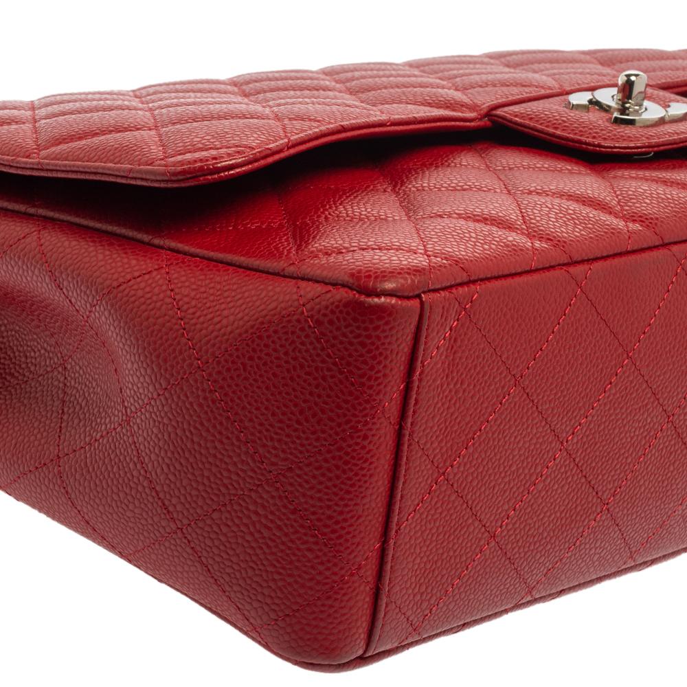 Chanel Red Quilted Caviar Leather Maxi Classic Single Flap Bag 9