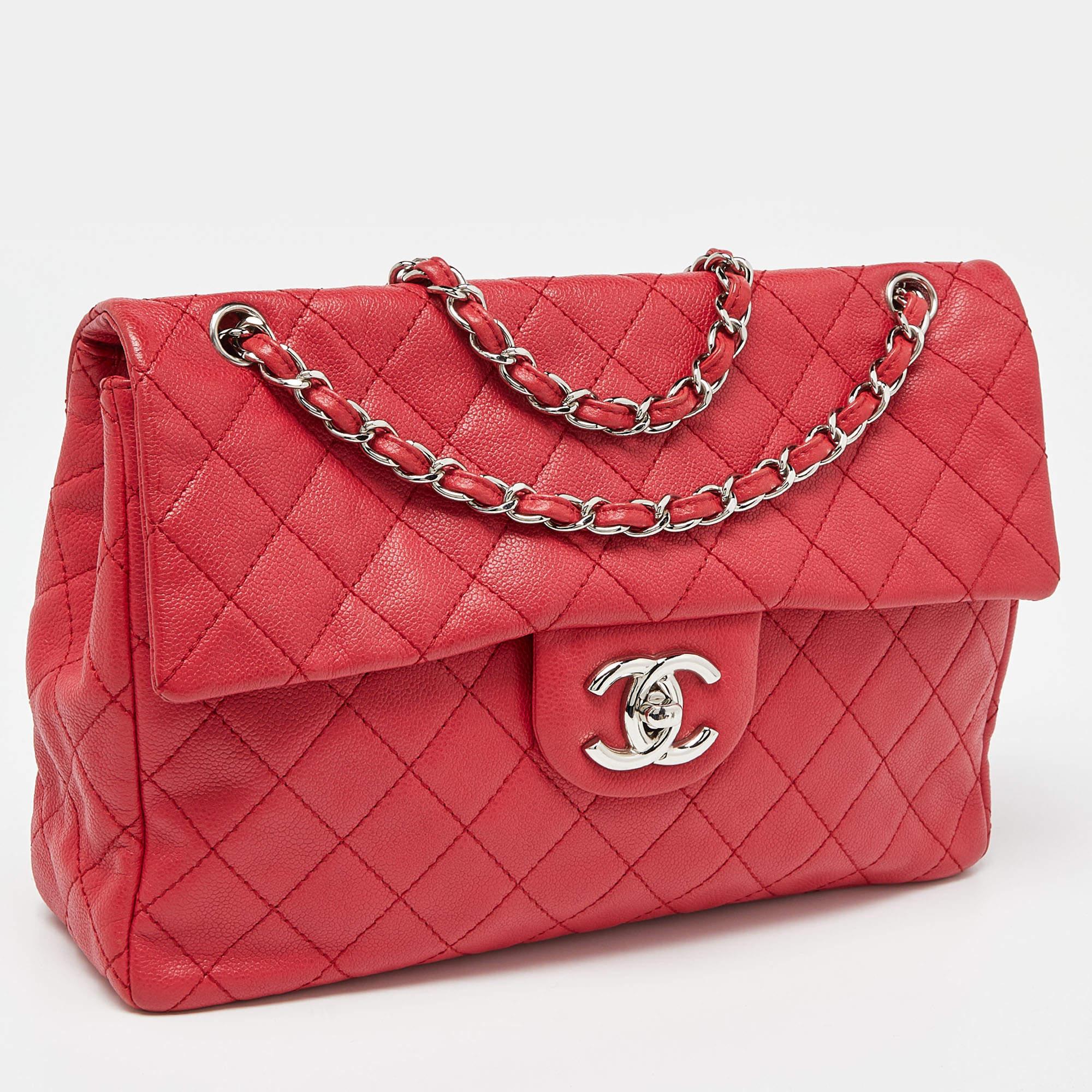Women's Chanel Red Quilted Caviar Leather Maxi Classic Single Flap Bag