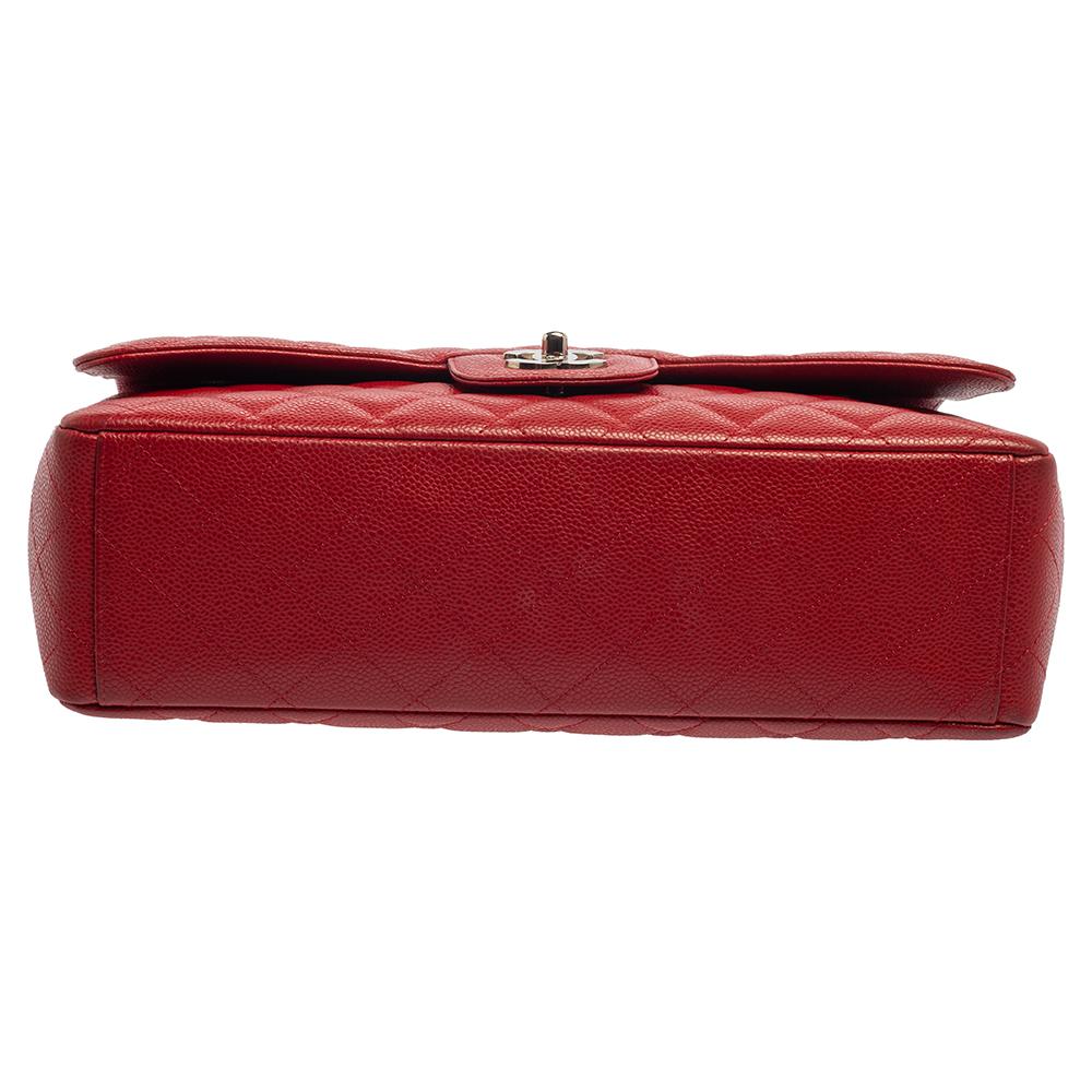 Chanel Red Quilted Caviar Leather Maxi Classic Single Flap Bag 1