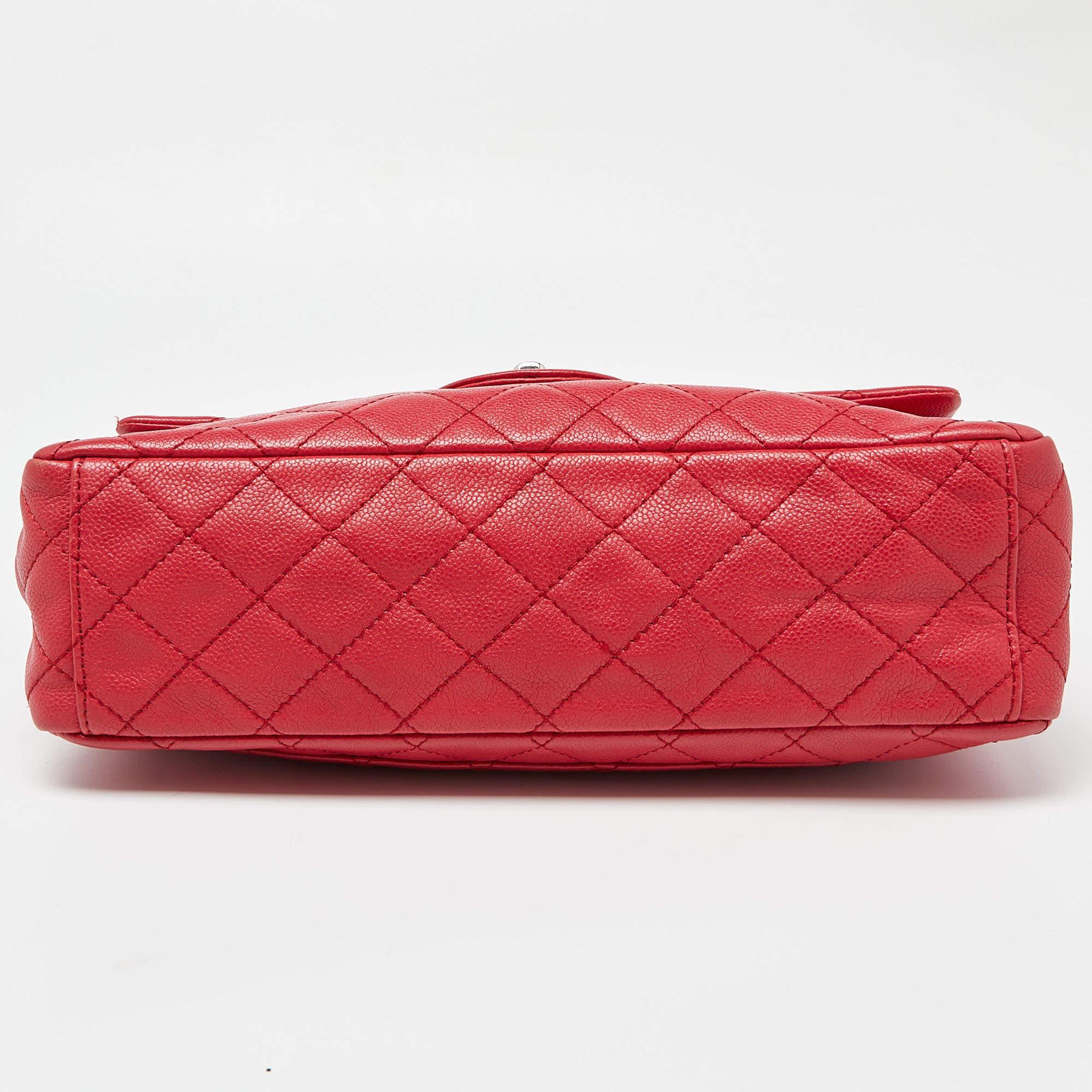 Chanel Red Quilted Caviar Leather Maxi Classic Single Flap Bag 1