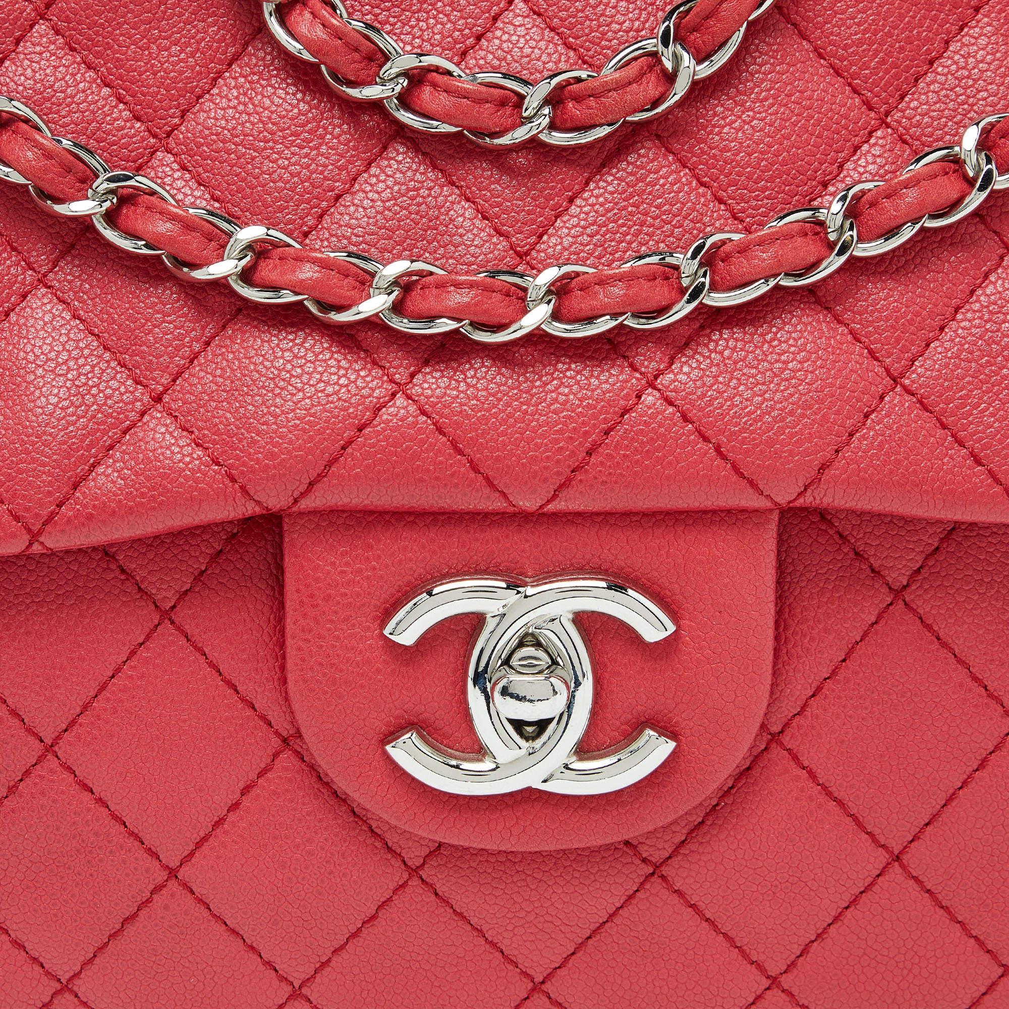 Chanel Red Quilted Caviar Leather Maxi Classic Single Flap Bag 2
