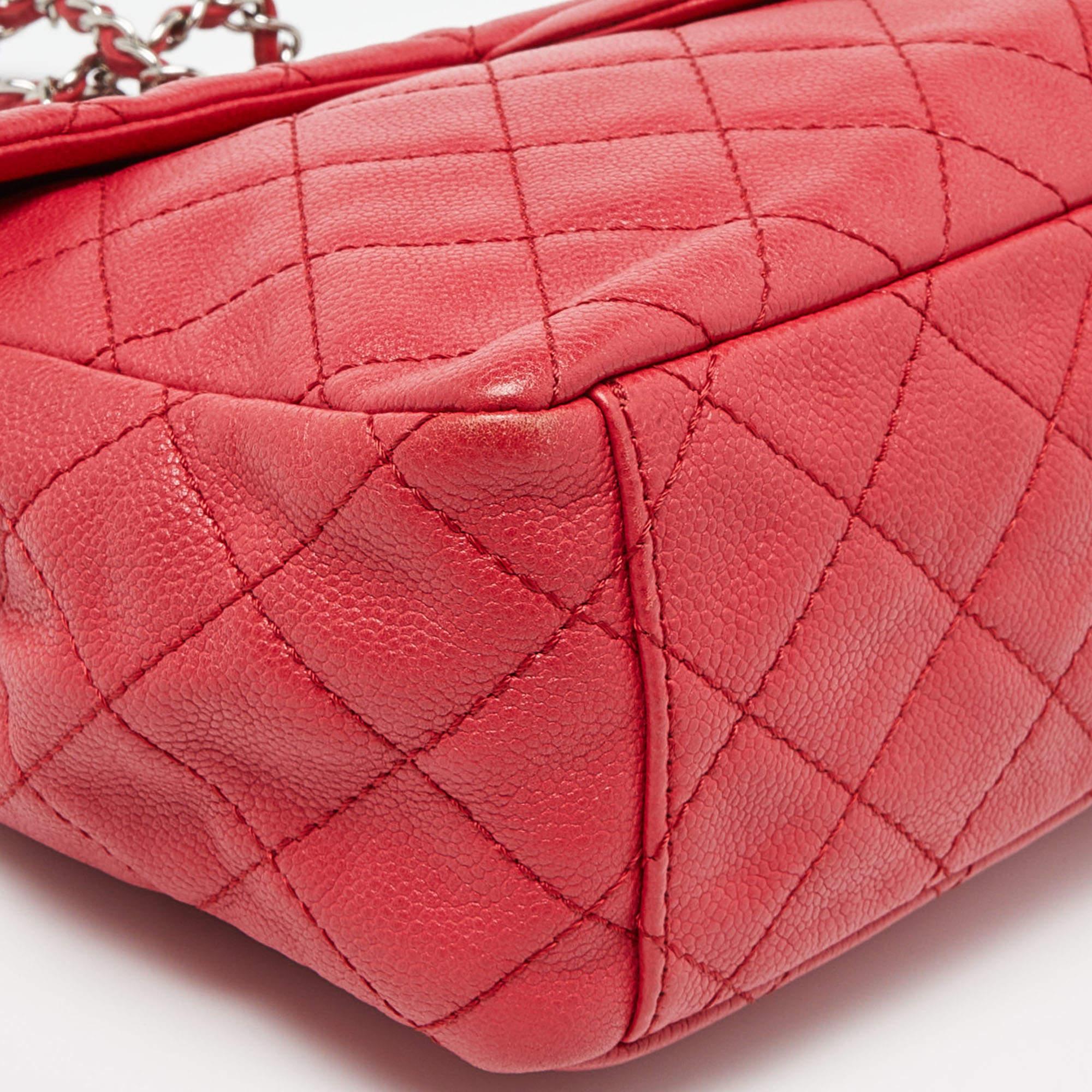 Chanel Red Quilted Caviar Leather Maxi Classic Single Flap Bag 5