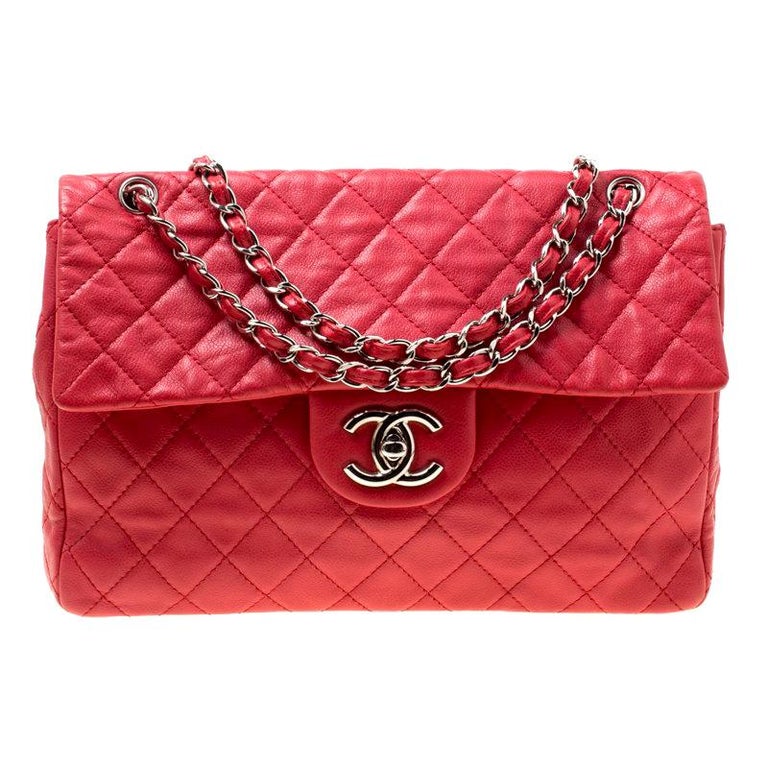 Chanel Red Quilted Caviar Leather Maxi Classic Single Flap Bag For Sale ...
