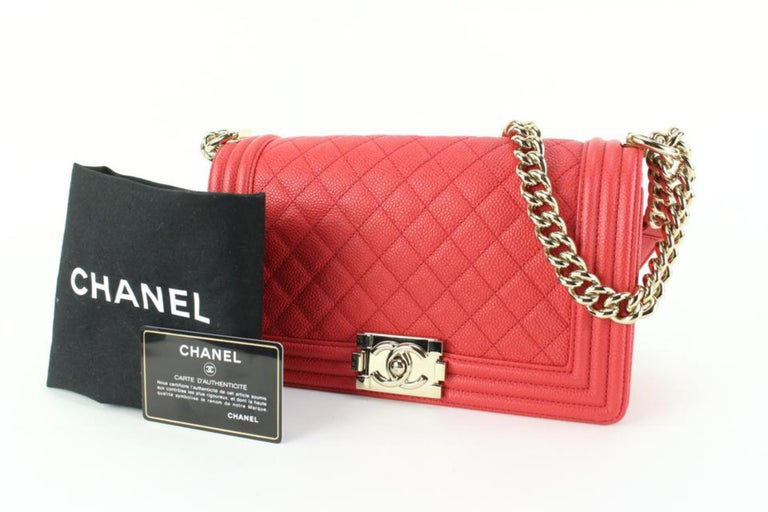 Chanel Red Quilted Caviar Leather Medium Boy Bag GHW 62cc725s at 1stDibs
