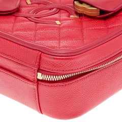 Chanel Red Quilted Caviar Leather Medium CC Filigree Vanity Case Bag