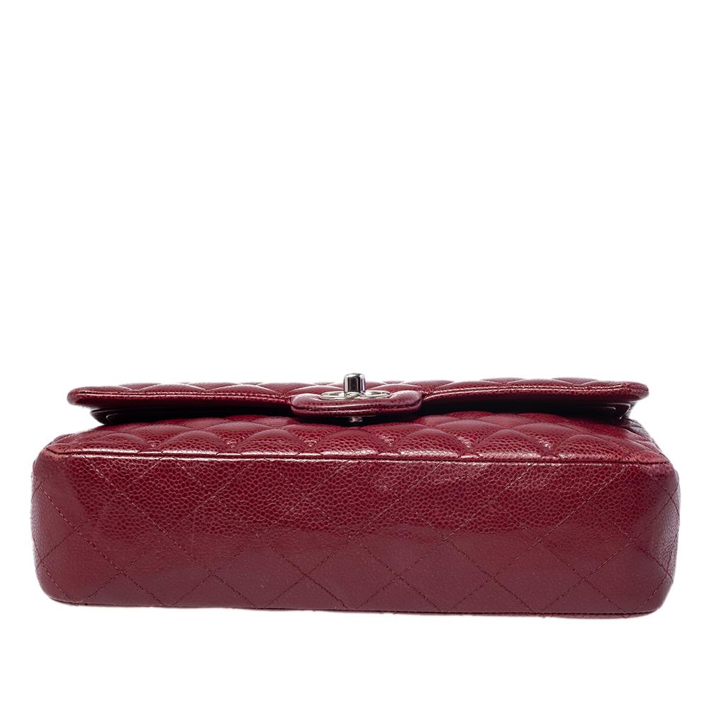 Women's Chanel Red Quilted Caviar Leather Medium Classic Double Flap Bag