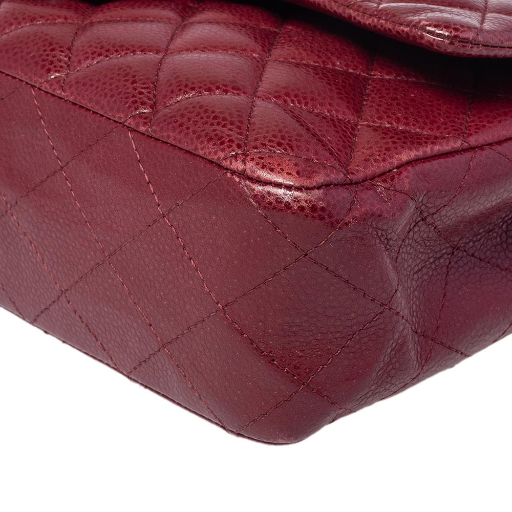 Chanel Red Quilted Caviar Leather Medium Classic Double Flap Bag 3