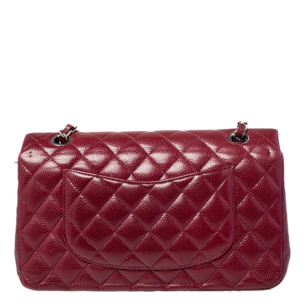 Chanel Red Quilted Caviar Leather Medium Classic Double Flap Bag 4