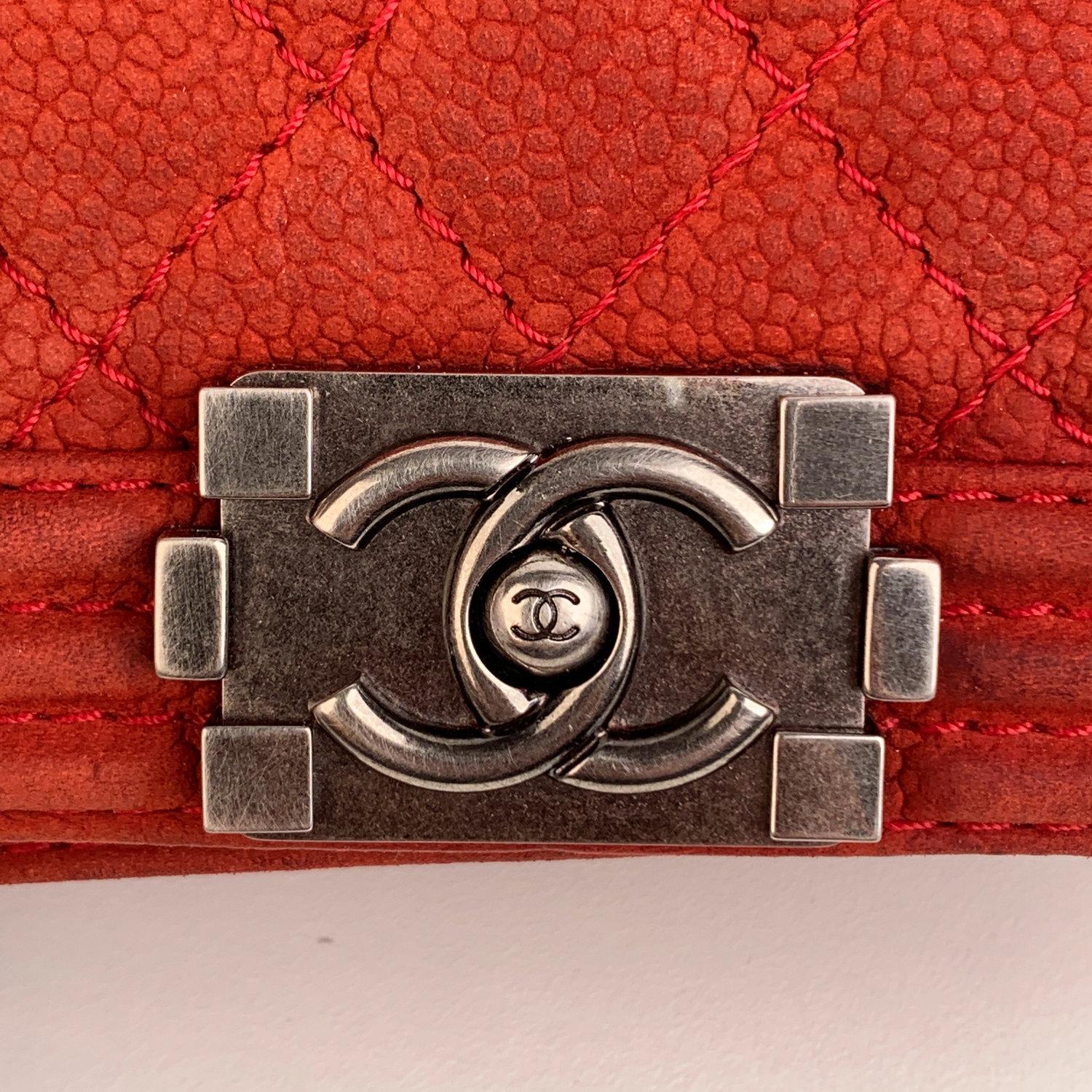 Chanel Red Quilted Caviar Leather Mini Boy Shoulder Bag In Excellent Condition In Rome, Rome