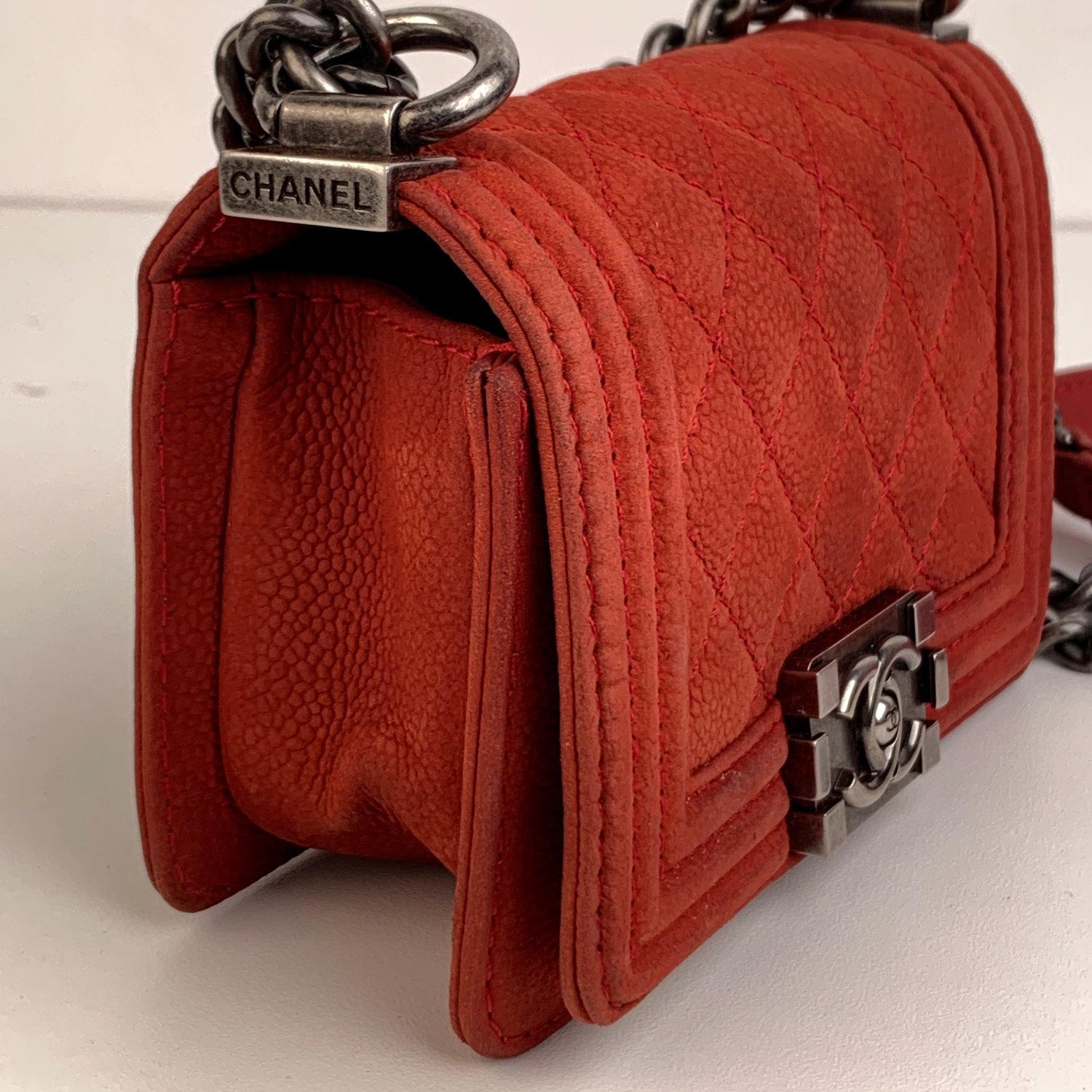 Women's Chanel Red Quilted Caviar Leather Mini Boy Shoulder Bag