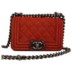 Chanel Red Quilted Caviar Leather Mini Boy Shoulder Bag