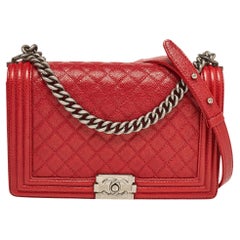 Chanel Red Quilted Caviar Leather New Medium Boy Bag