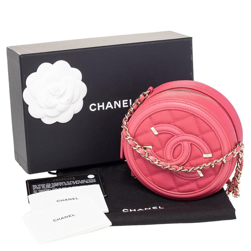 Chanel Red Quilted Caviar Leather Round CC Filigree Crossbody Bag 8