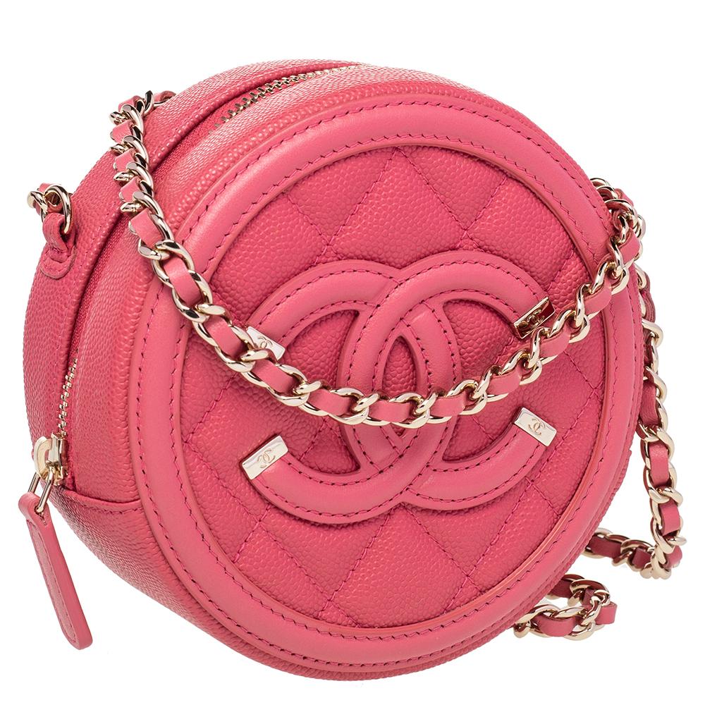 Women's Chanel Red Quilted Caviar Leather Round CC Filigree Crossbody Bag