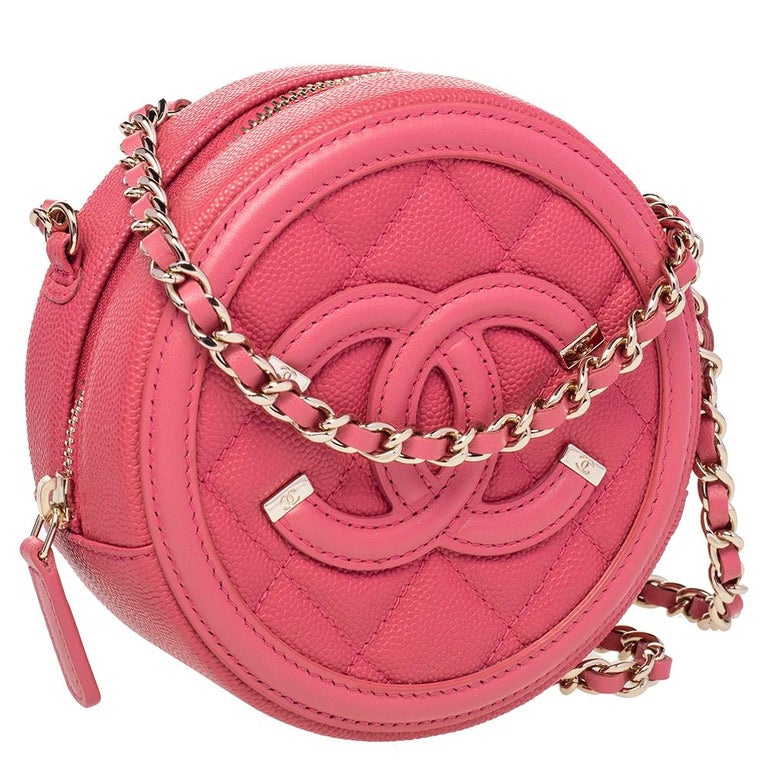 Chanel Red Quilted Caviar Leather Round CC Filigree Crossbody Bag Chanel
