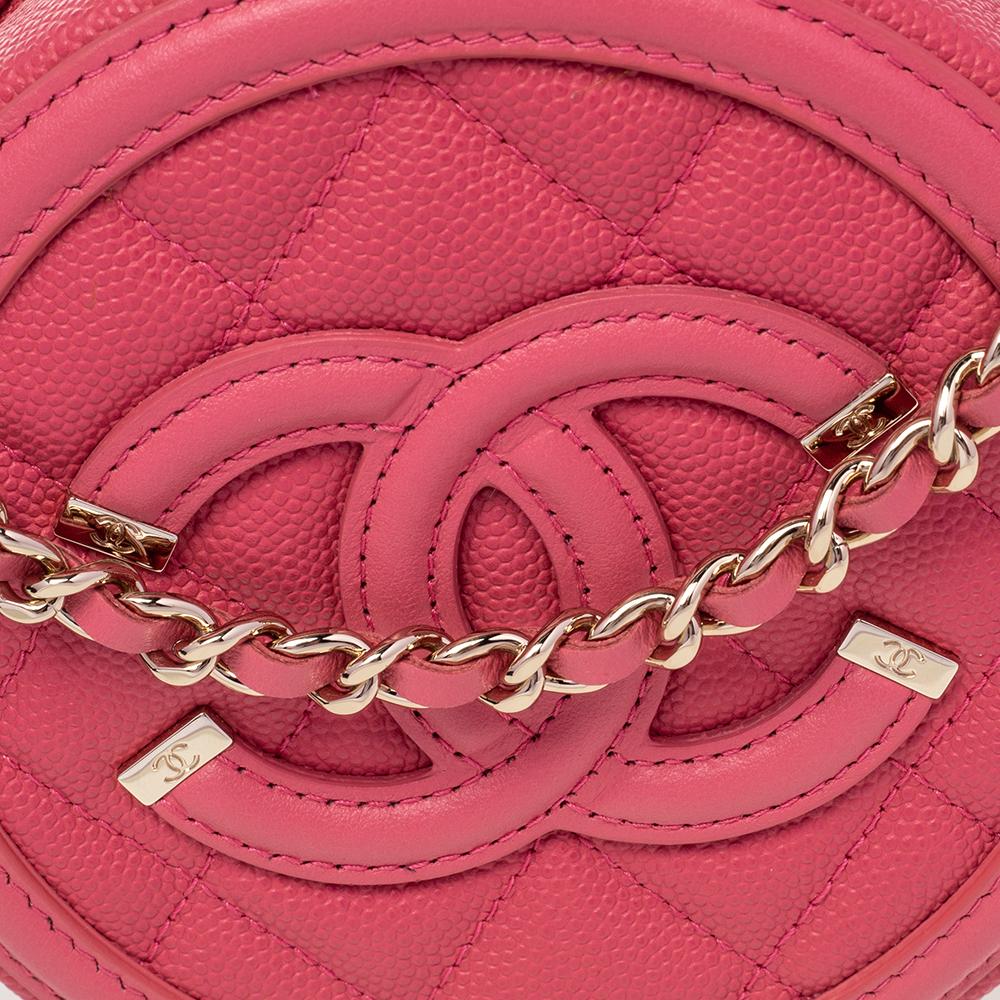 Chanel Red Quilted Caviar Leather Round CC Filigree Crossbody Bag 2