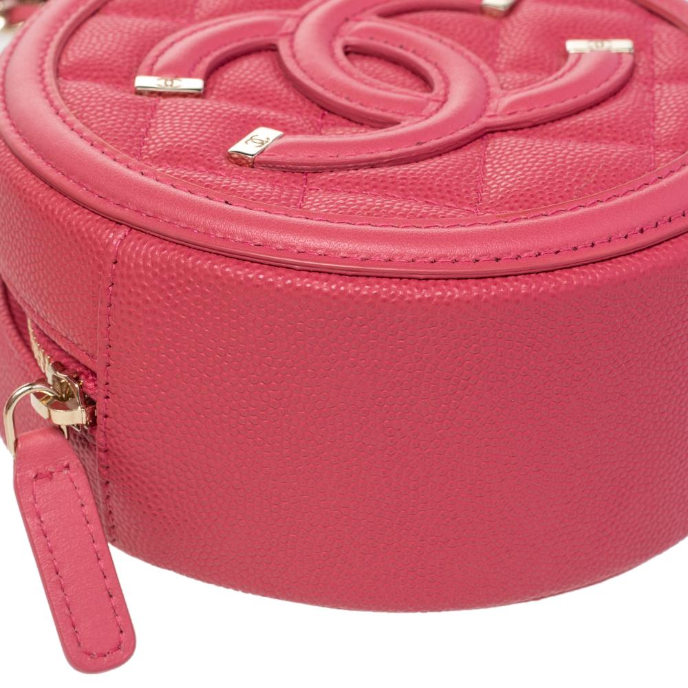 Chanel Red Quilted Caviar Leather Round CC Filigree Crossbody Bag 4