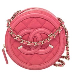 Chanel Red Quilted Caviar Leather Round CC Filigree Crossbody Bag