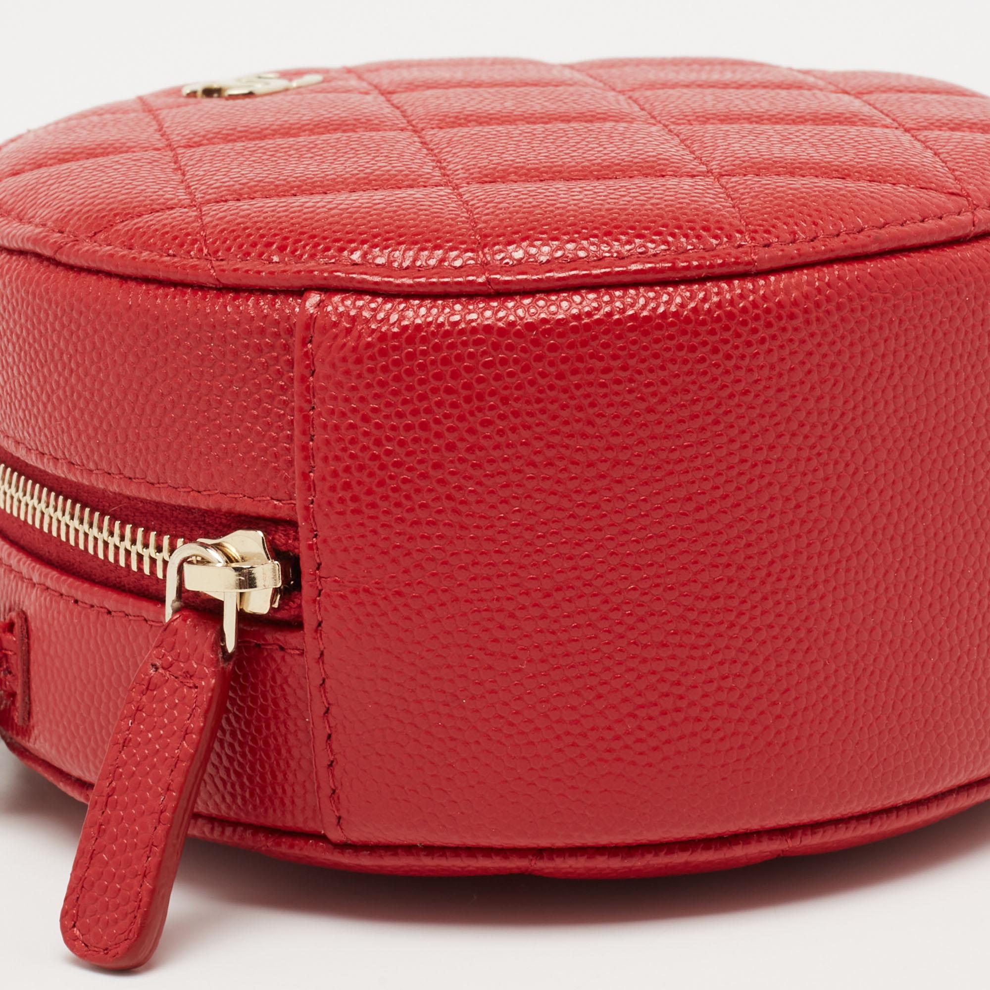 Chanel Red Quilted Caviar Leather Round Crossbody Bag at 1stDibs red