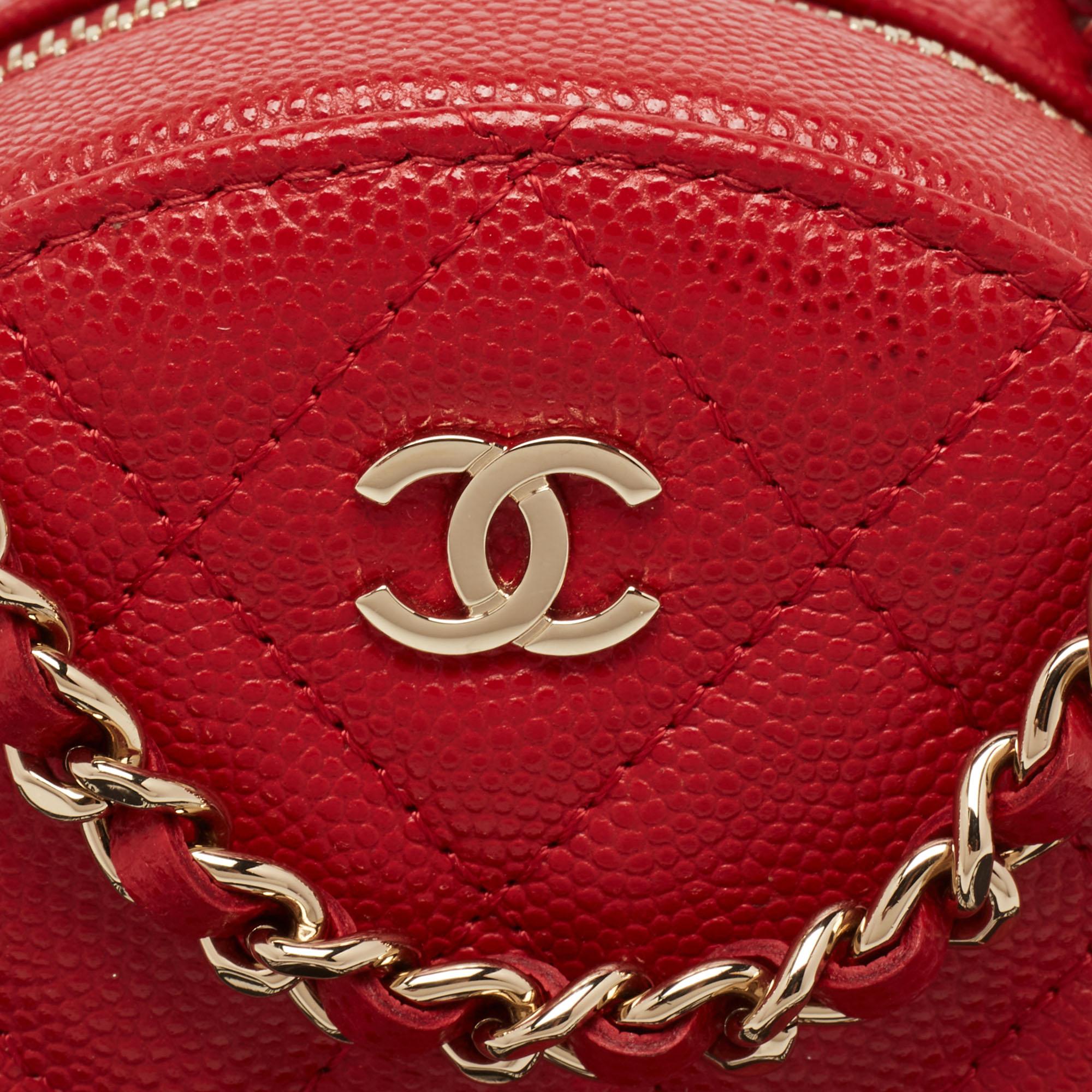 Chanel Red Quilted Caviar Leather Round Crossbody Bag at 1stDibs red