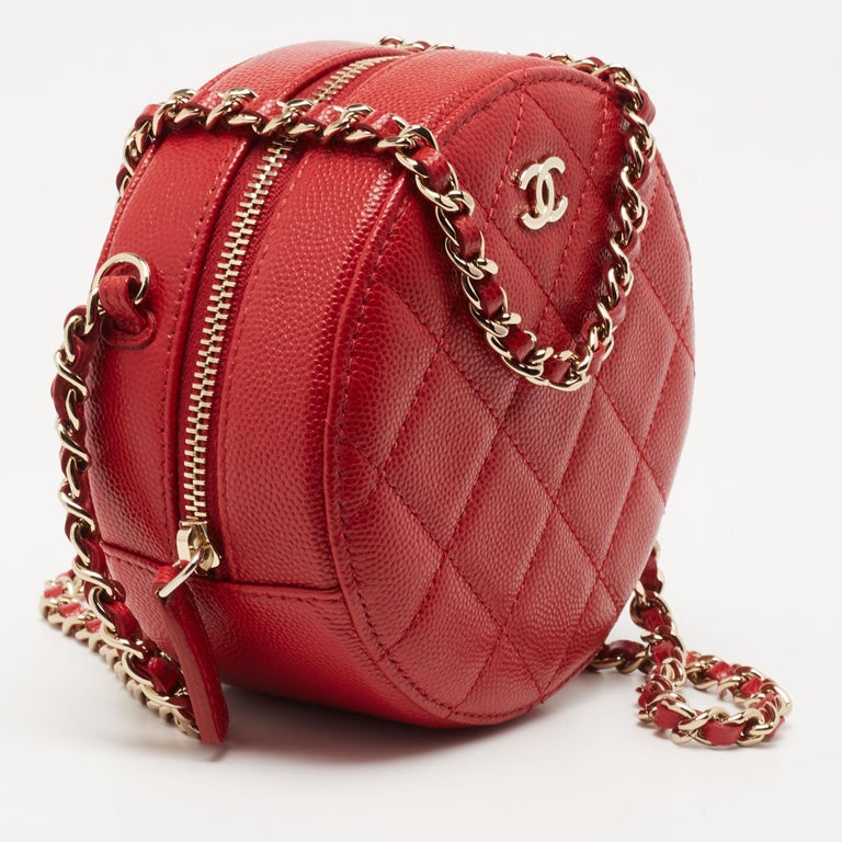 Chanel Red Quilted Caviar Leather Round Crossbody Bag