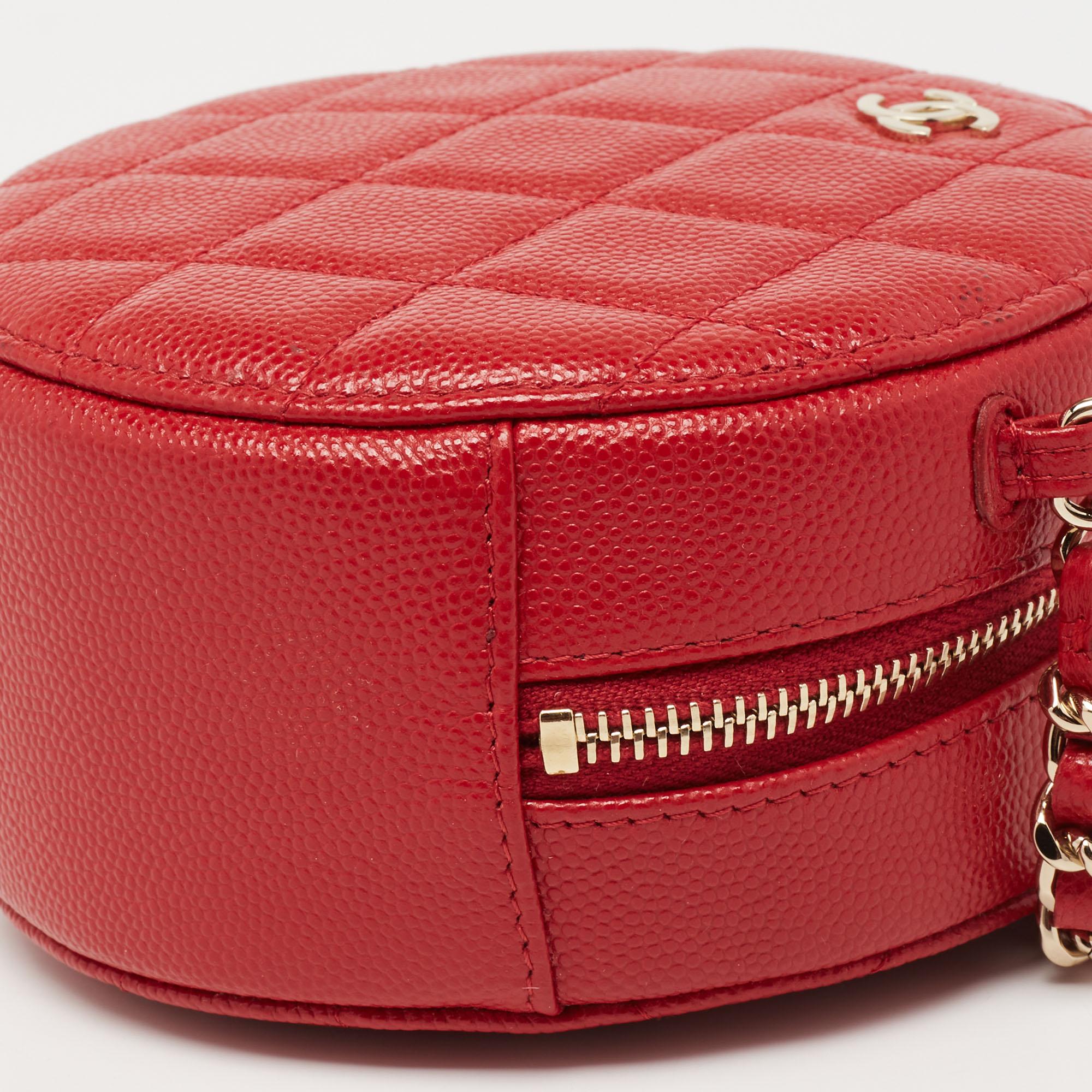 Chanel Red Quilted Caviar Leather Round Crossbody Bag at 1stDibs red