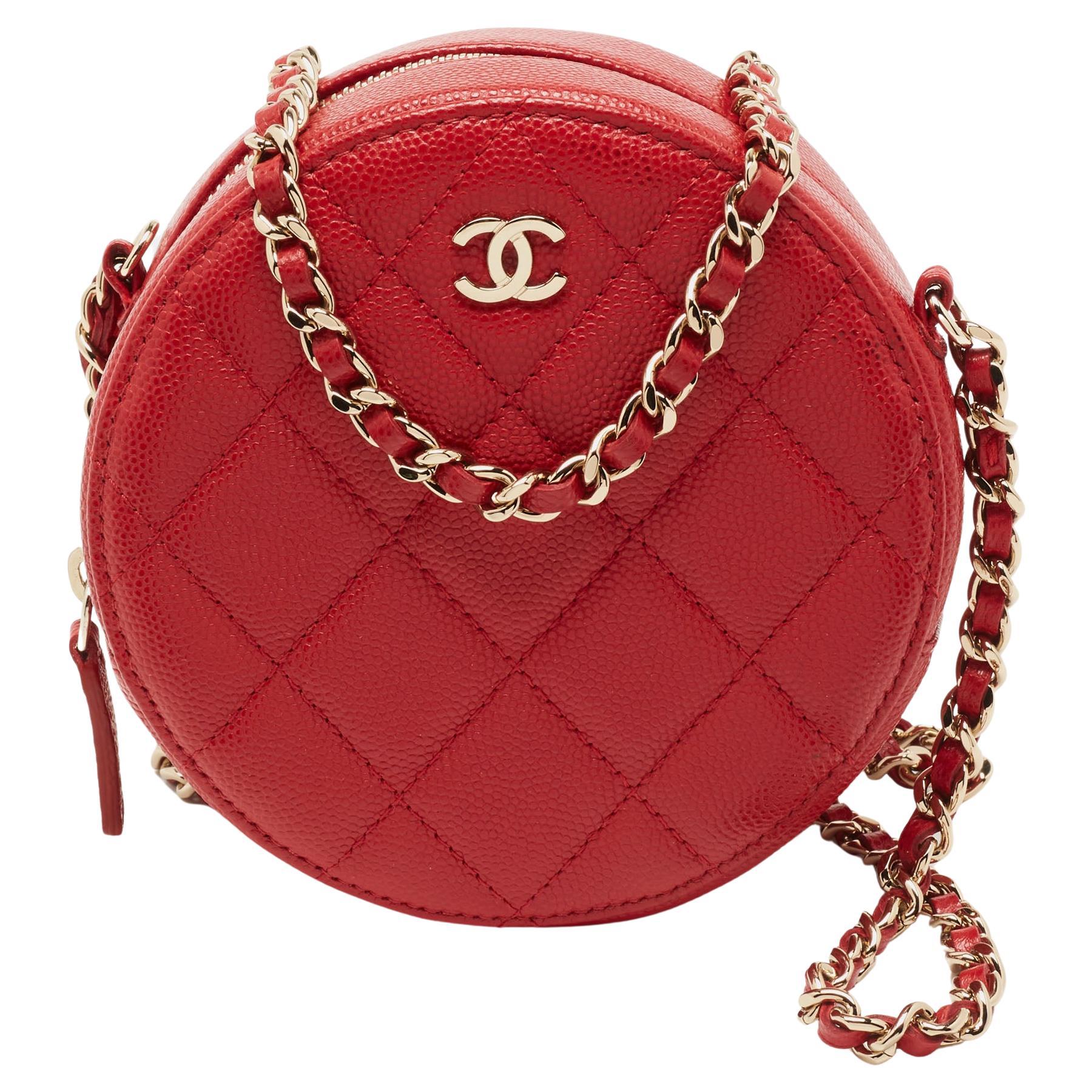 Chanel Quilted Chain Crossbody Shoulder Bag Red Caviar Skin 3171276 67830