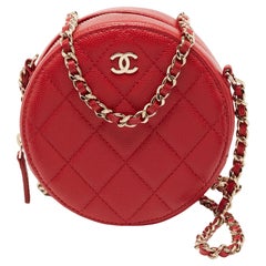 Chanel Red Quilted Caviar Leather Round Crossbody Bag