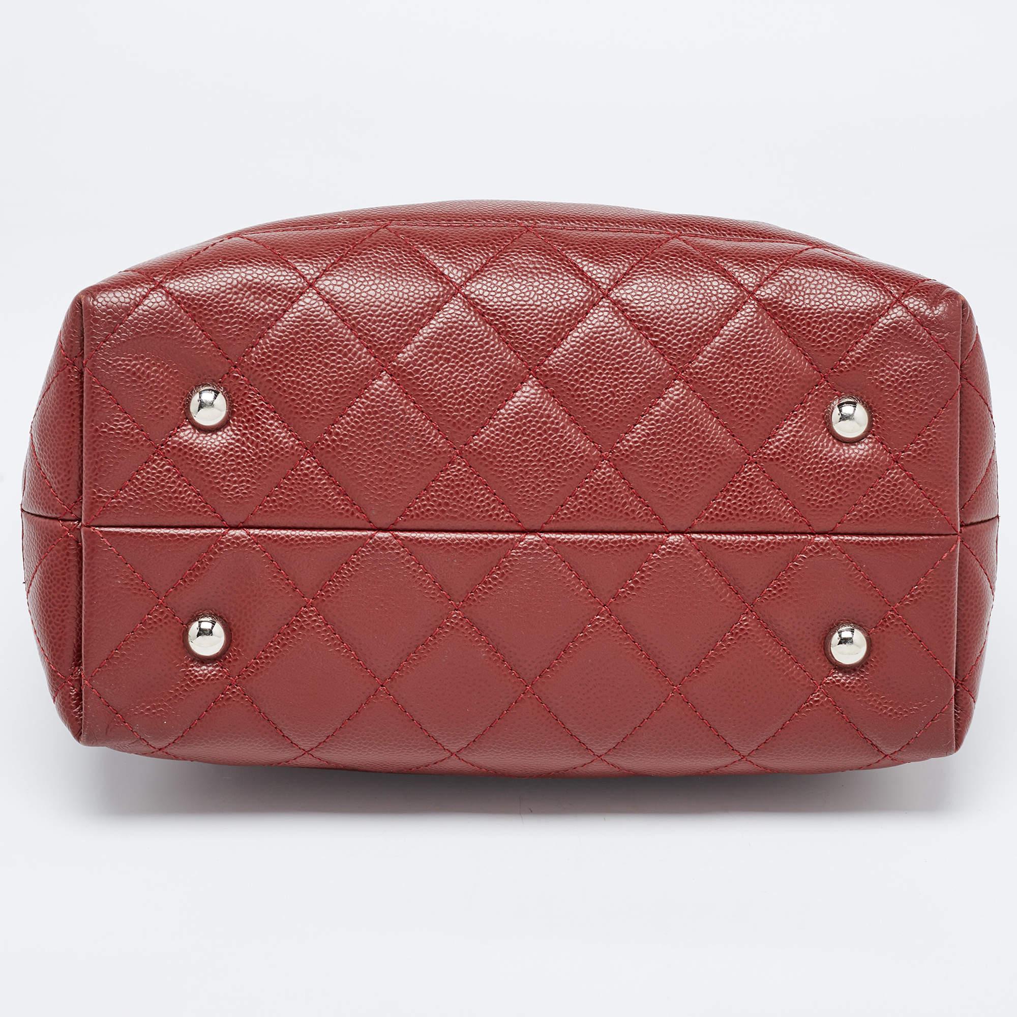 Women's Chanel Red Quilted Caviar Leather Shiva Tote