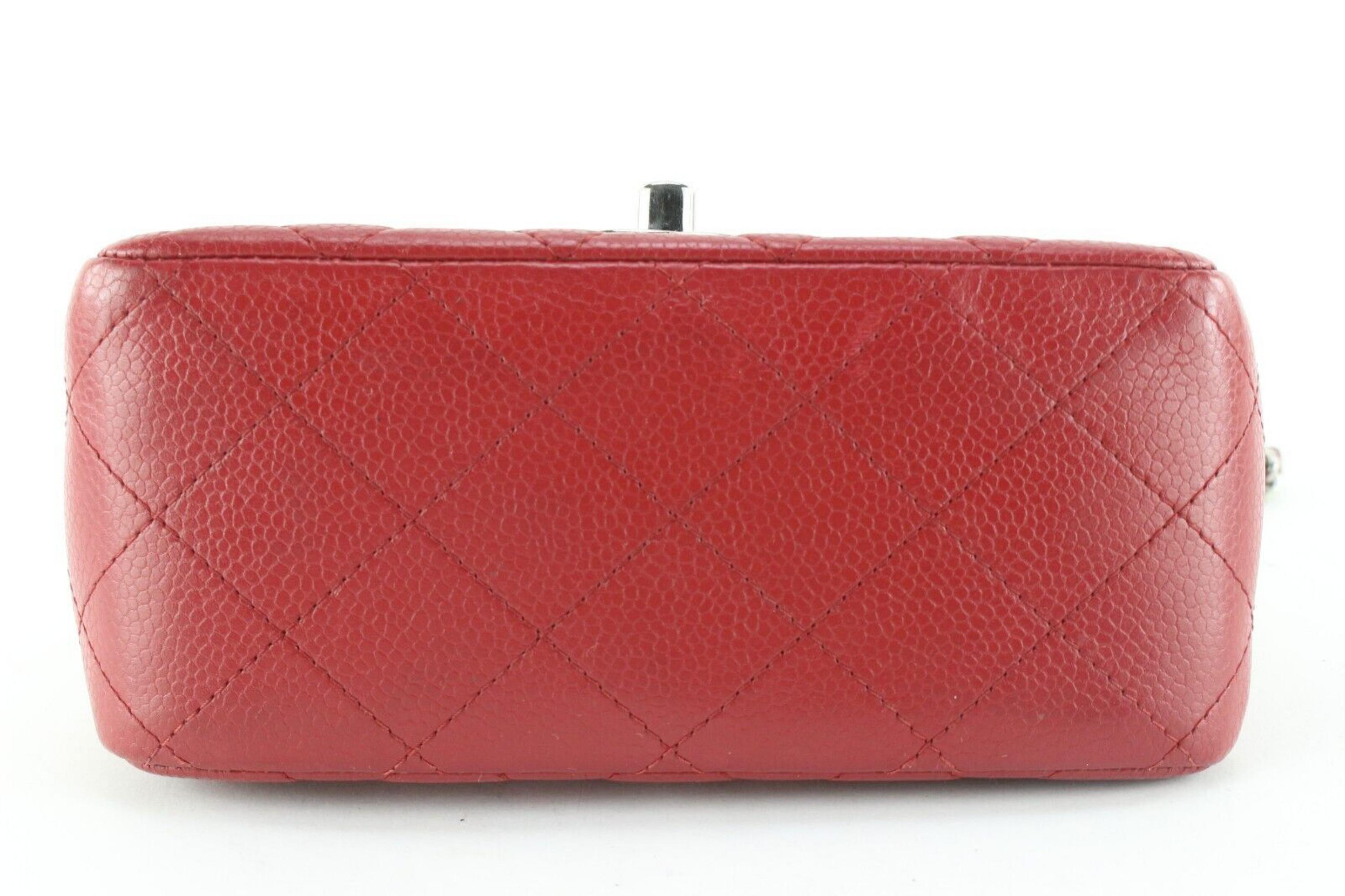 Women's Chanel Red Quilted Caviar Leather Square Mini Classic Flap SHW 1CC0224 For Sale