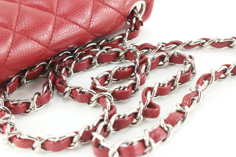 Chanel Red Quilted Caviar Leather Square Mini Classic Flap SHW